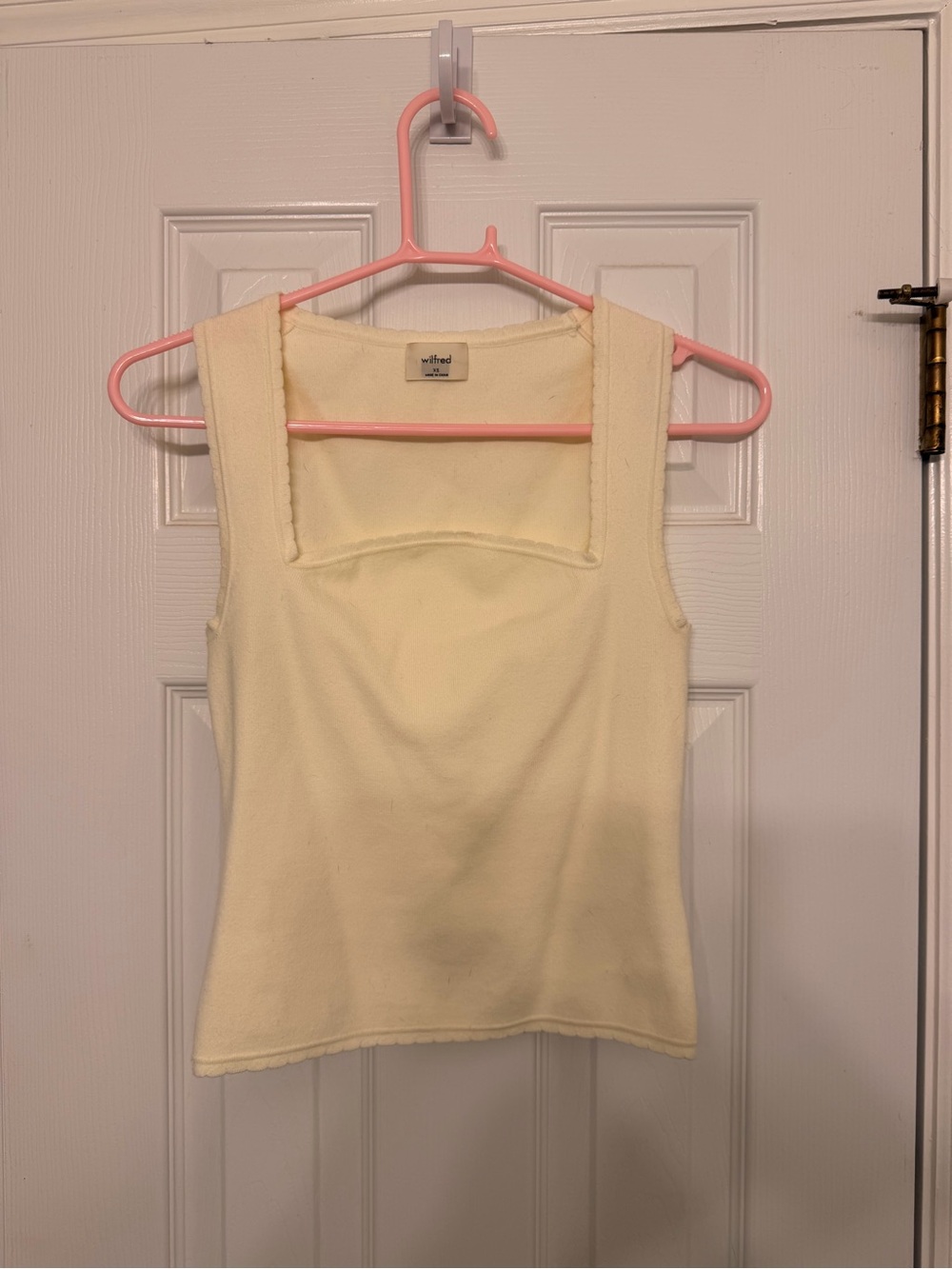 Wilfred Aritzia Cream Square-Neck Knit Tank Top